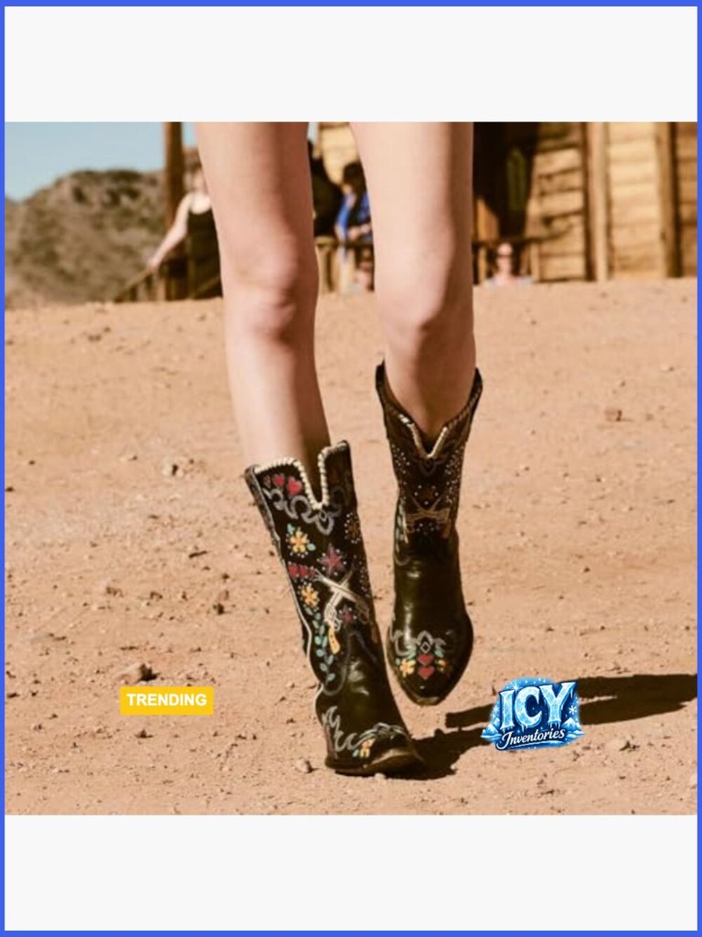 Women's Embroidered Cowgirl Boots - Knee High Chunky Heel Faux Leather Pull On - Picture 2 of 7